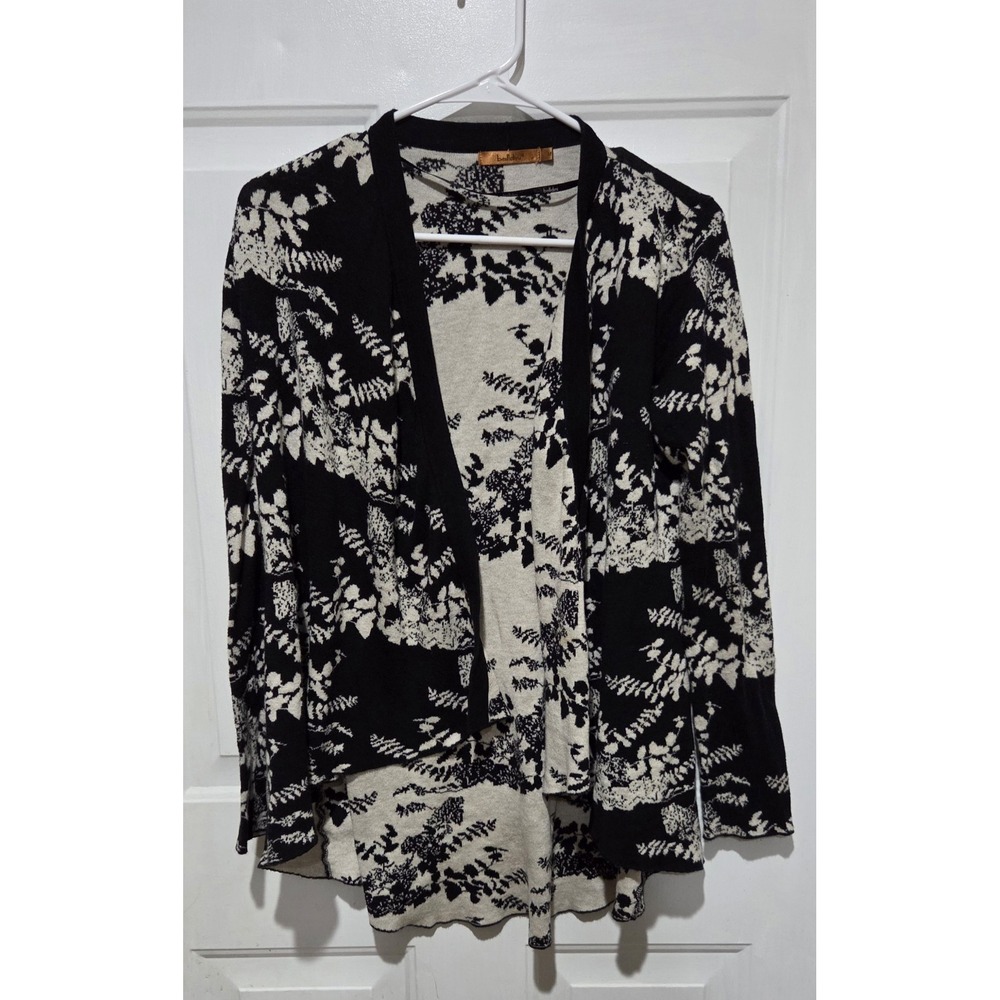 Bellidini Black & Ivory Floral Waterfall Hem Open Cardigan Women M